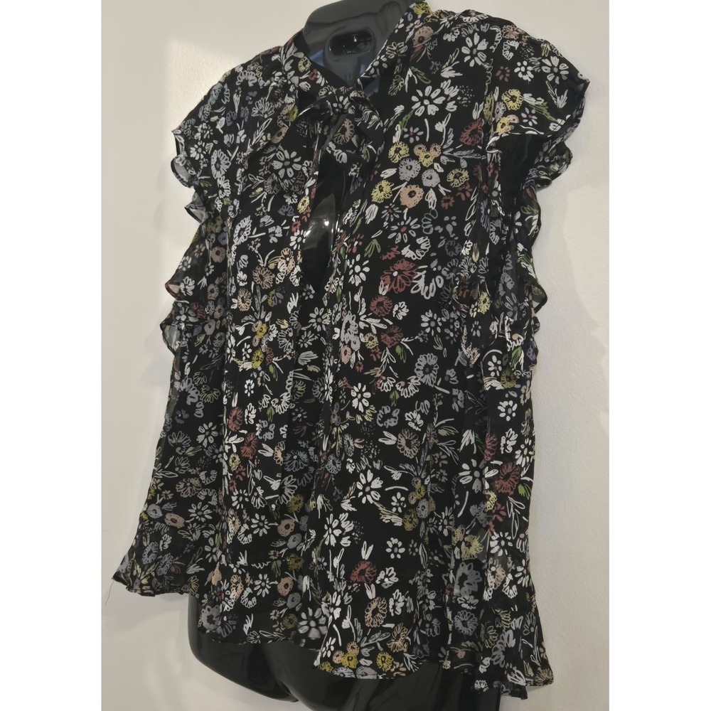 Rebecca Minkoff Black Sheer Floral Short Sleeve Blouse Cottage Core Whimsigoth - Picture 2 of 10